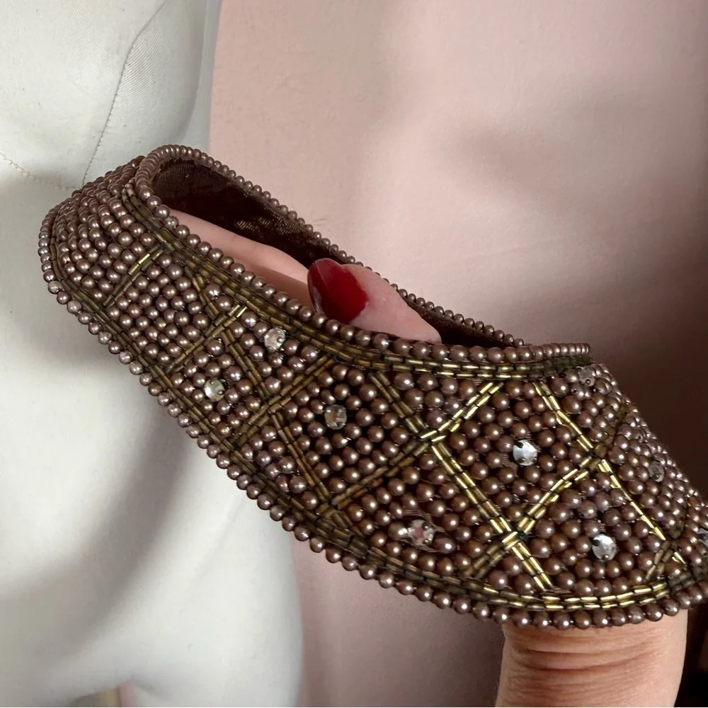 Vintage Antique Deco Retro brown Glass pearl Peter Pan Collar 1940’s 50’s - Picture 7 of 17